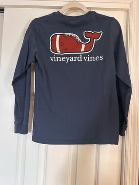 Vineyard Vines Navy Long-Sleeve Pocket Tee with Red Whale Patch